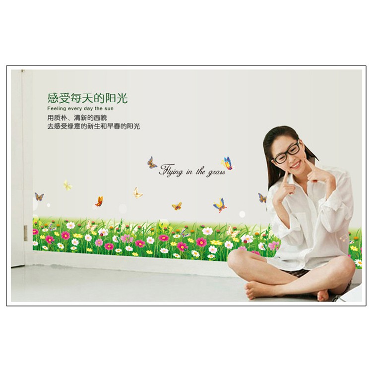 RELIZA WALL STICKER / STIKER DINDING RUMPUT HIJAU BUNGA GREEN GRASS FLOWER AY7049