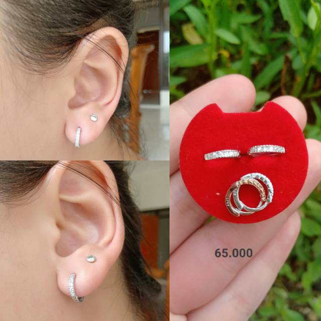 Anting jepit donat listring mp S925 / perhiasan perak 925 berlapis emas