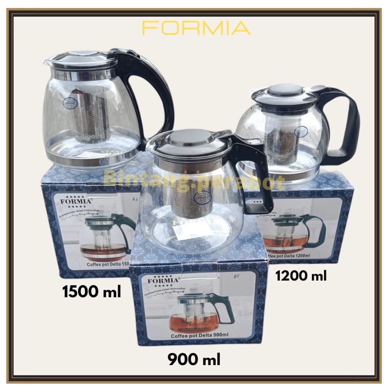 Teko Teh / Kopi Dengan Saringan 900,1200,1500 ml / Tea Cofee Pot Delta / Teko Teh Kaca Pither