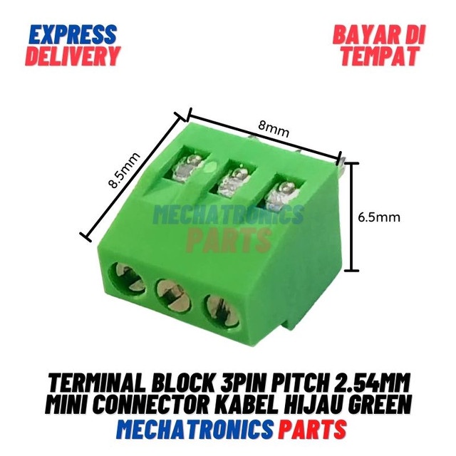 [5702] Terminal Block 3Pin Pitch 2.54mm Mini Connector Kabel PCB Screw Wire 3P Hijau Green