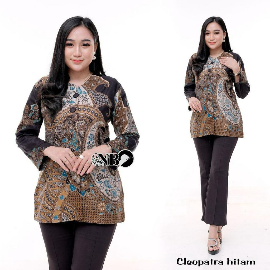 Batik Modern Wanita Blouse Batik Lengan Panjang Kancing Depan Terbaru