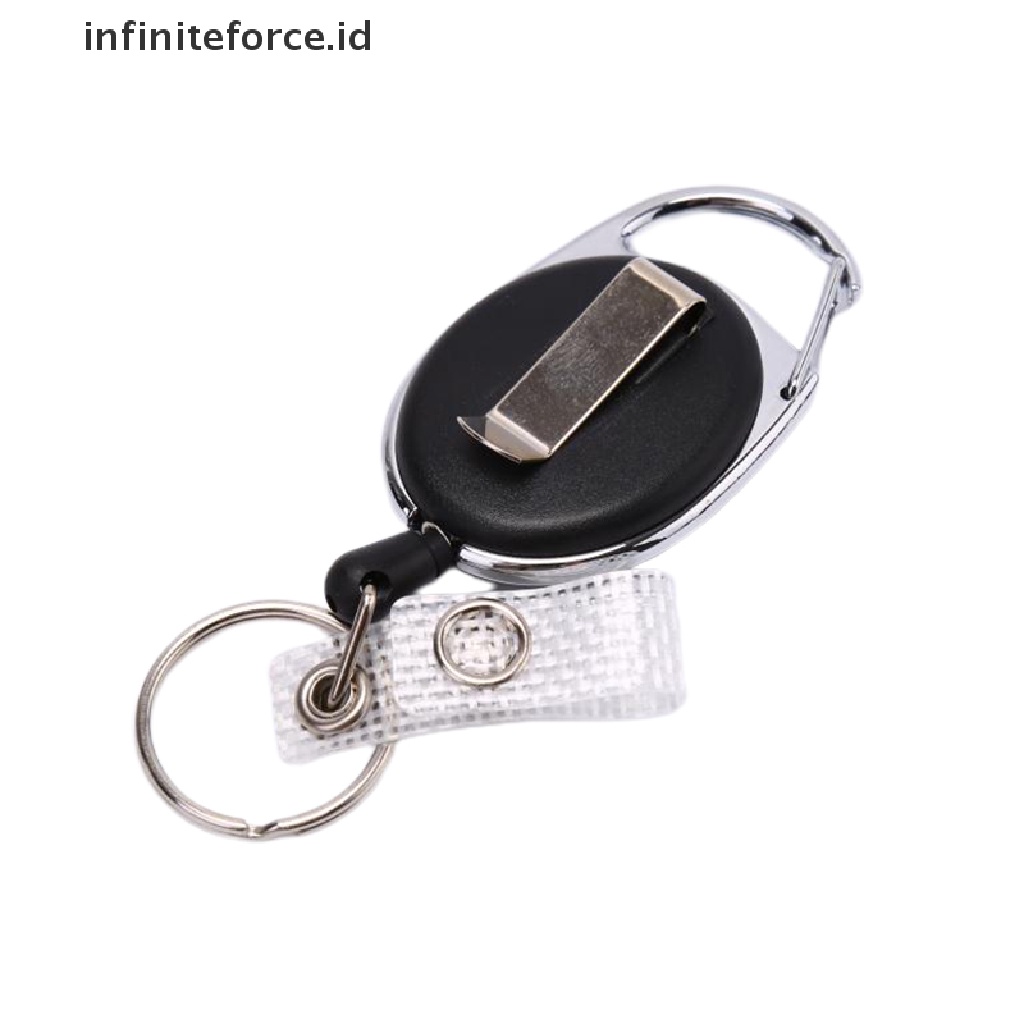 (Infiniteforce.Id) 1pc Gantungan Kunci Reel Kawat Baja Hitam 60cm Untuk Kartu Id