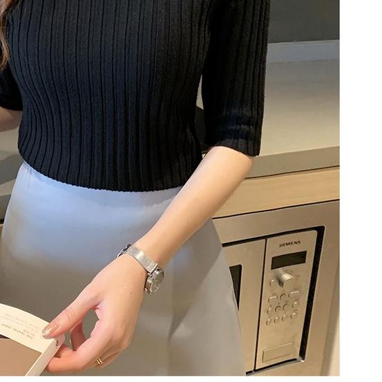 Midi Turtleneck Premium Turtle Neck Lengan Pendek Atasan Baju Rajut Wanita Santana