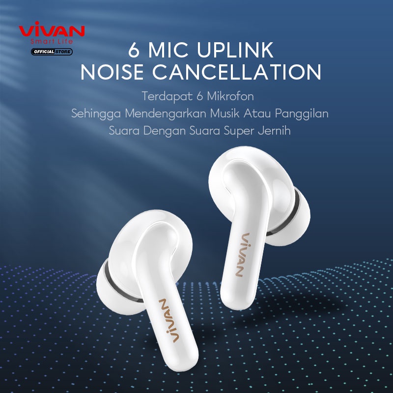 headset henset earphone TWS Noise Cancelling Vivan Liberty T300NC (Hybrid ANC, -35dB) warna putih