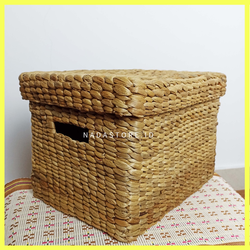 Natural Woven Hyacinth Storage Organizer Basket With Cover / box tutup / keranjang anyaman enceng
