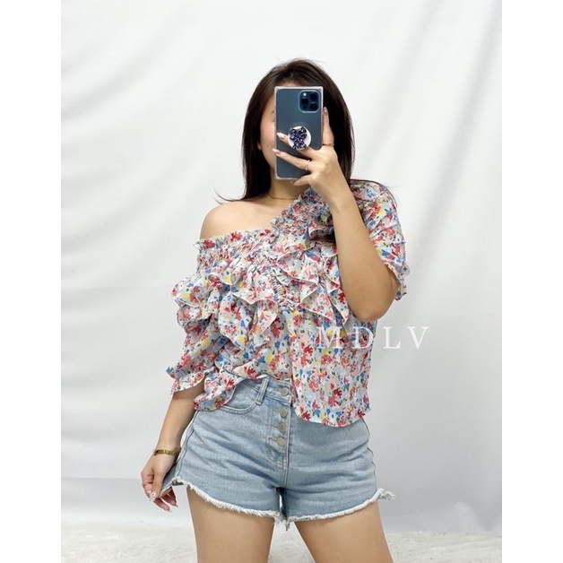 MDLV ~ 2434# Brendy Smocked Top Atasan Blouse Sabrina Import Korea Look Fashion import