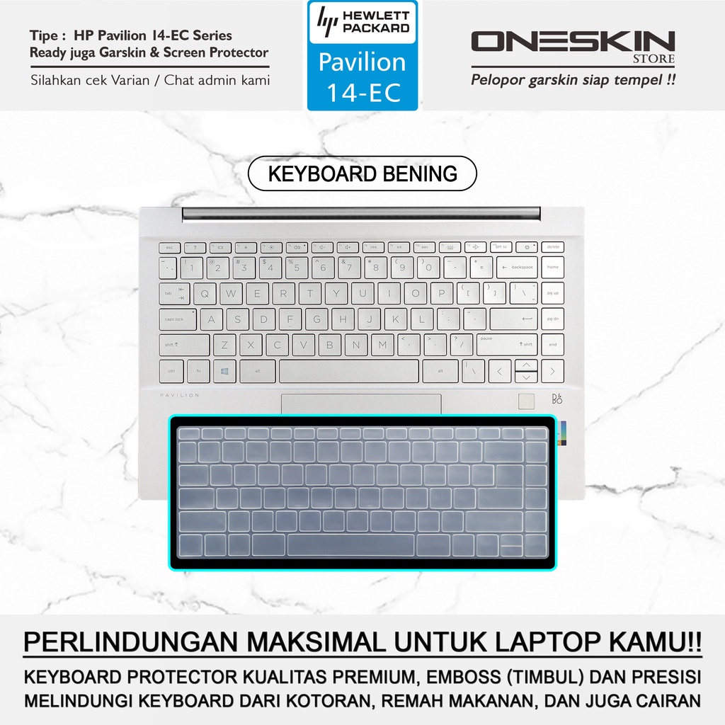 Garskin Sticker Laptop Pelindung Screen Keyboard Protector HP Pavilion 14-ec ec0007au ec0008au ec0013au ec0014au Doff Full Body Gambar Silikon Bening