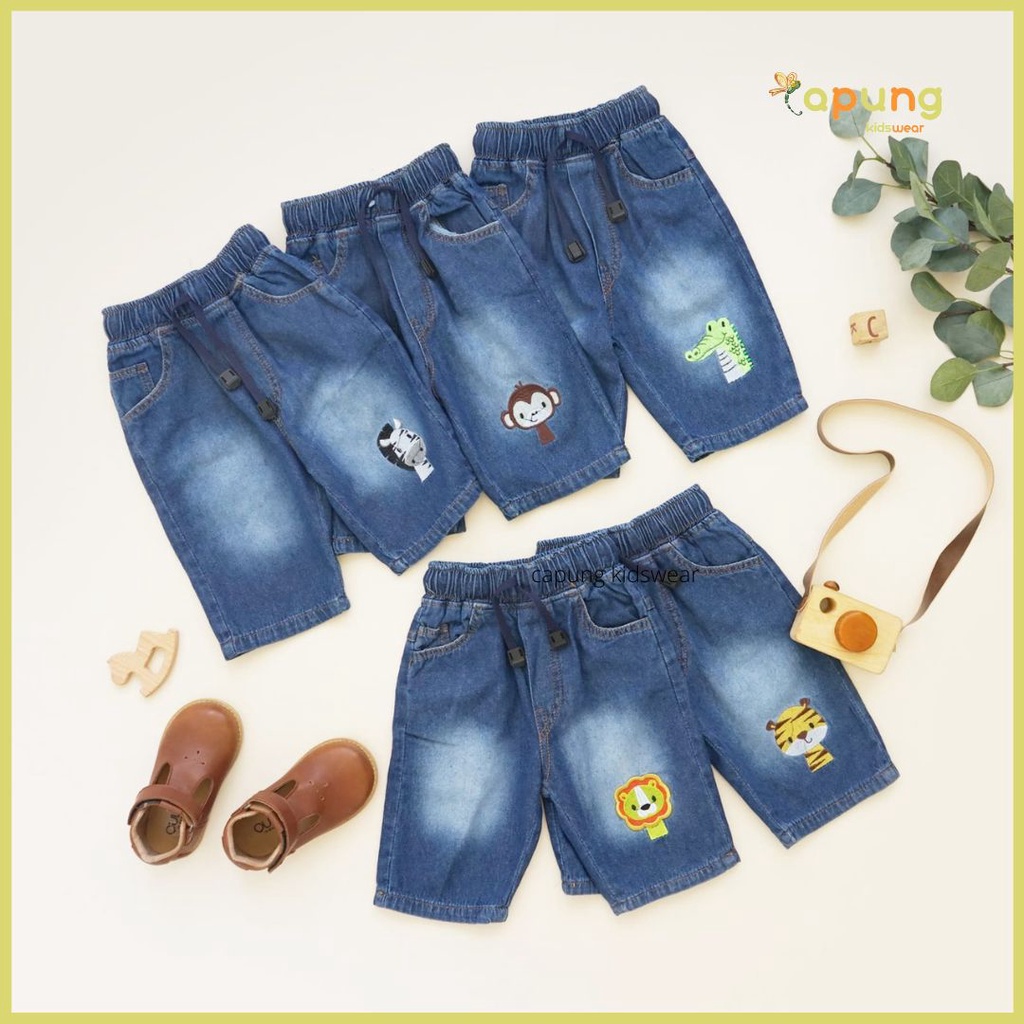 (Capung Kidswear) Celana Pendek Jeans Anak Animal Bordir (4-6 tahun)