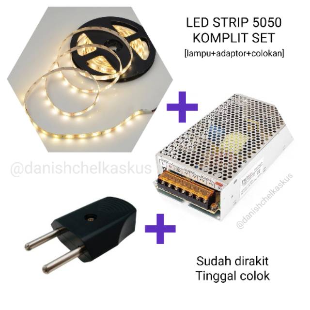 Jual [KOMPLIT SET] LED STRIP 5050 + ADAPTOR + COLOKAN Indonesia|Shopee  Indonesia