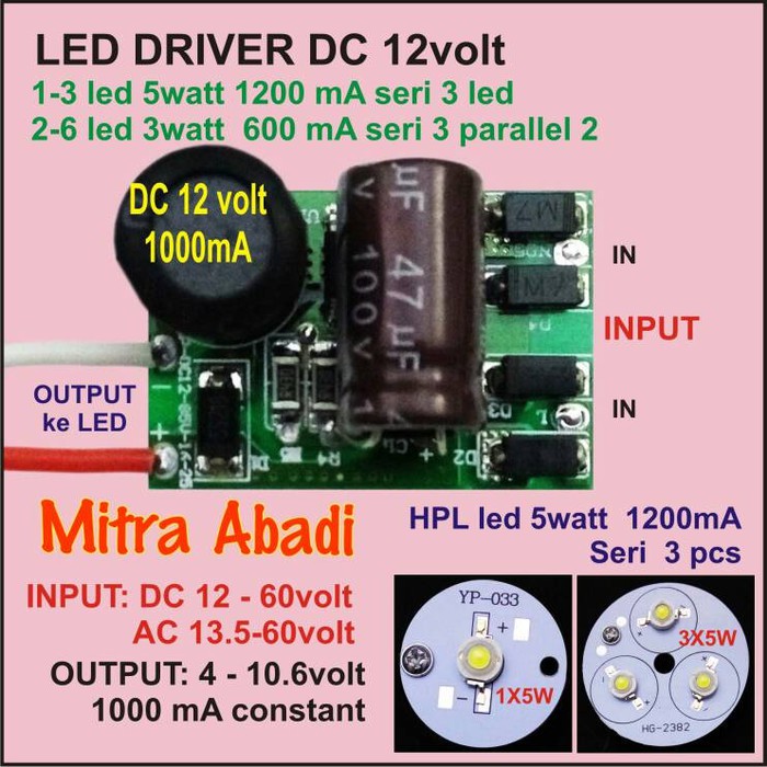 LED Driver 12 Watt 1000 mA DC-DC Tanpa Casing