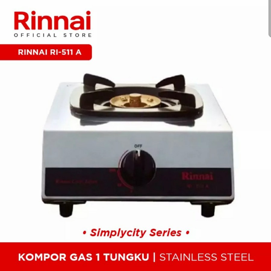 Kompor Gas 1 Tungku Rinnai RI 511 A Api Lilin Kompor Stainless Rinnai