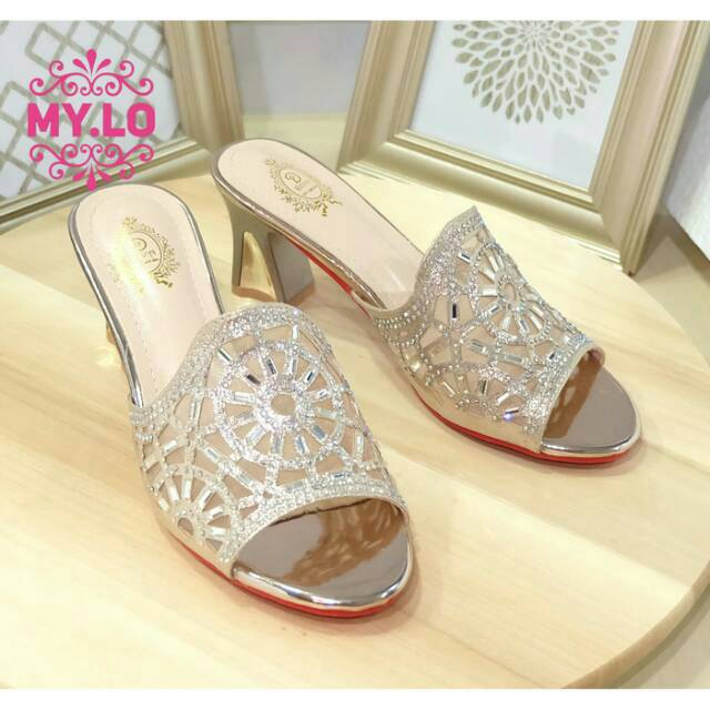 SANDAL HEEL TAHU PESTA  WANITA SELOP  KEBAYA  IMPORT MS6A90 