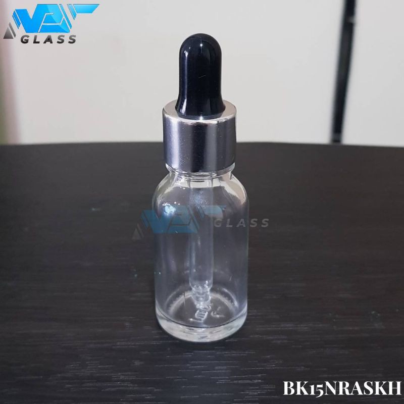 botol kaca pipet 15ml bening - ring almunium silver