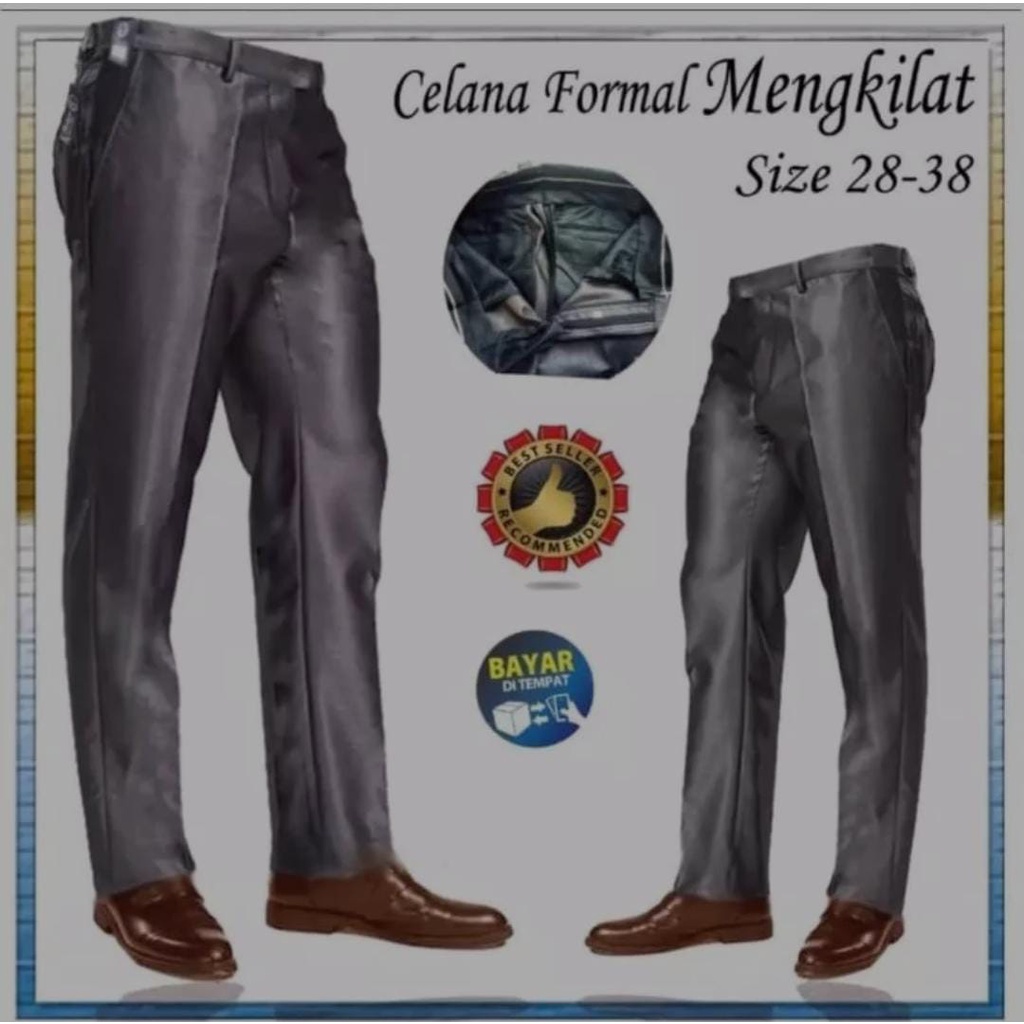 Celana Bahan Dasar Mengkilap Metalik Slimfit Kerja Kantor Formal / NDS