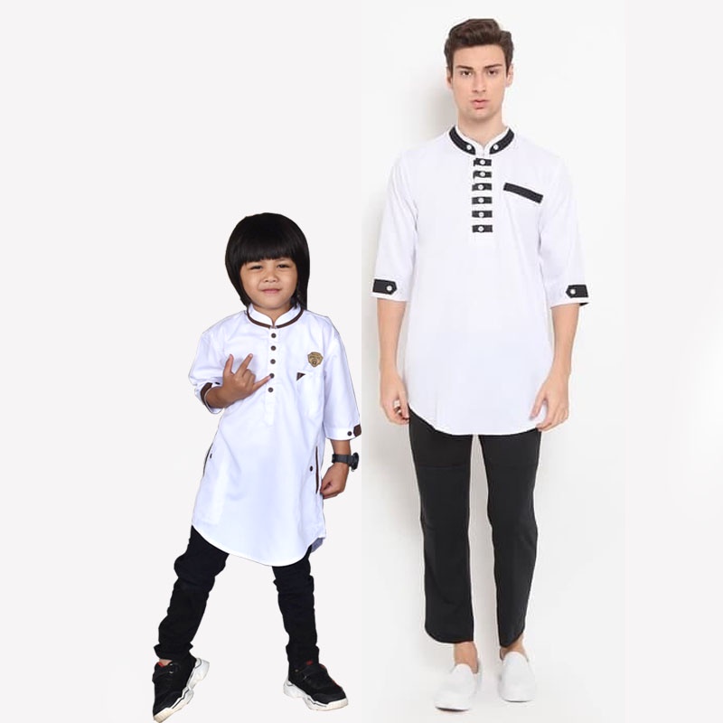 Baju Koko Kurta Putih Variasi Pakistan Kombinasi Ayah dan Anak