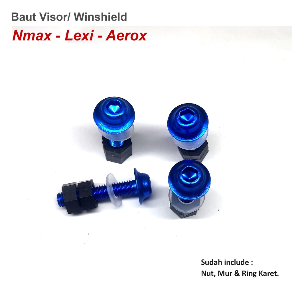 Baut Visor Nmax Blue - Baut Winshiled Nmax - Mur Baut Karet Visor Nmax Aerox Gold