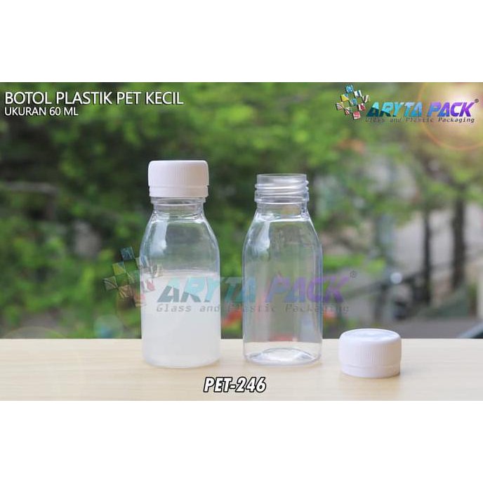PET246. BOTOL PLASTIK 60ML PET MINUMAN KECIL NATURAL TUTUP SEGEL