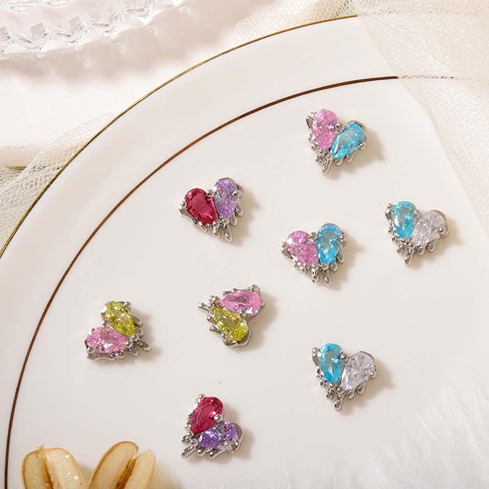 Mxbeauty Jantung Kuku Berlian Imitasi Mewah DIY Jantung Nail Drills Hiasan Kuku Duawarna Zirkon Nail Art Dekorasi