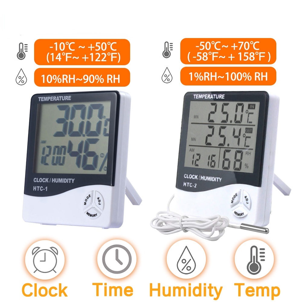 HTC-2 Thermometer Hygrometer Digital Higrometer Indoor/OutdooTemperature Clock Humidity