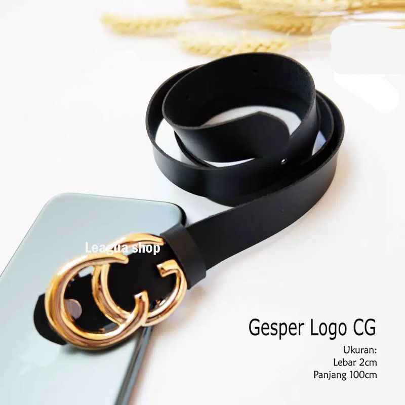 [BISA COD] Tali Pinggang Double CG Belt Wanita Belt Fashion Sabuk Kulit Buatan Polyurethane Import Ikat Pinggang Murah