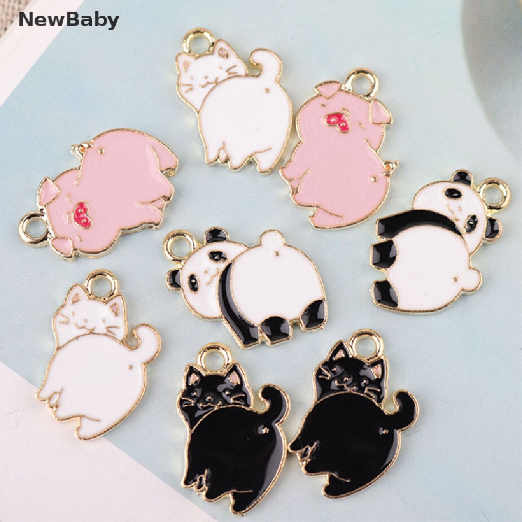 NewBaby 10Pcs/Lot Enamel Alloy Pig Cat Panda Charms Pendants DIY Jewelry Findings Crafts ID