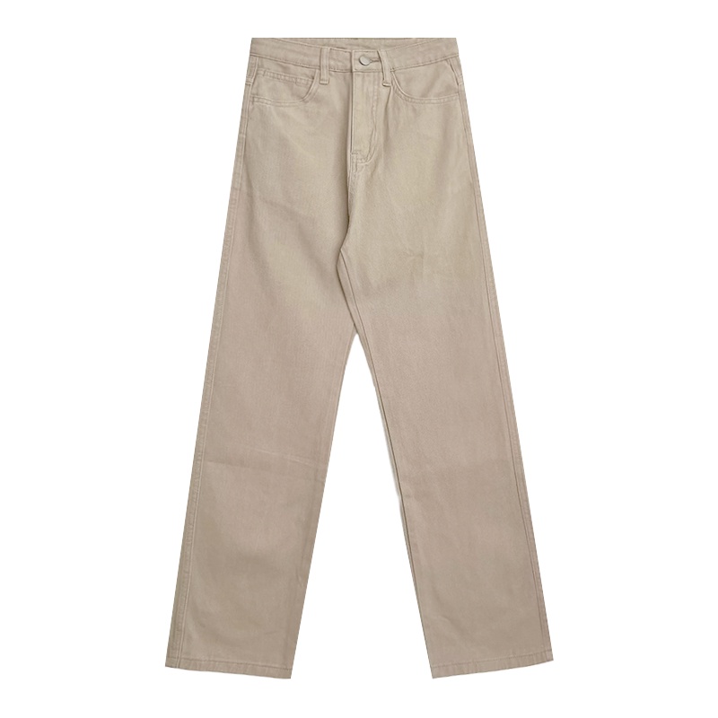 Warna Khaki Highwaist Loose Kasual Celana Jeans Panjang Wanita