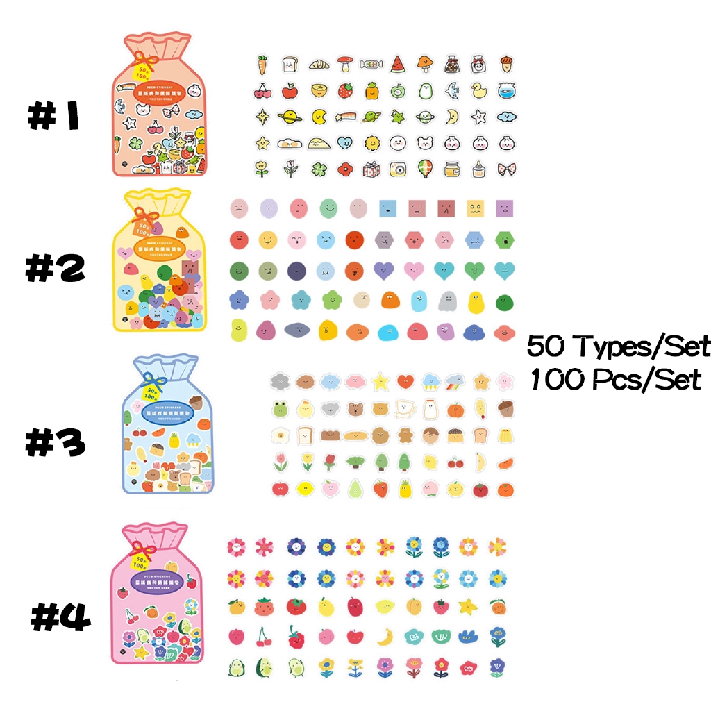 100pcs Stiker Kertas/Selotip Washi Gambar Kartun Buah/Hewan Lucu Untuk Pelajar/Kantor