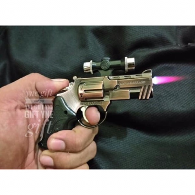 KOREK API GAS MINIATUR PISTOL FULL BESI METAL LAMPU LASER