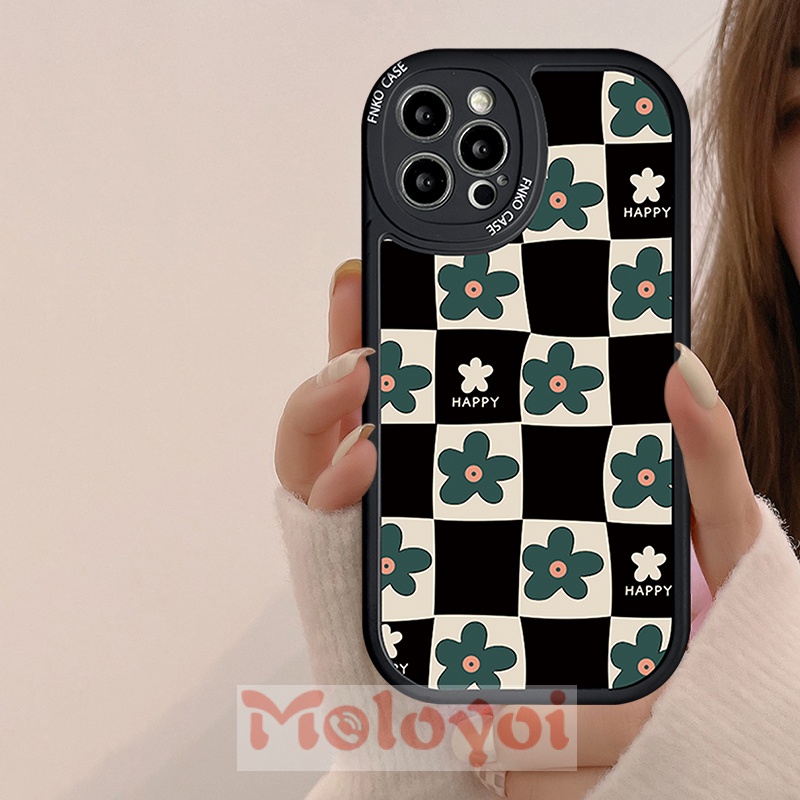 Soft Case Silikon TPU Motif Bunga Kotak-Kotak Untuk IPhone 8Plus XR 7Plus 11 12 13 Pro MAX X XS MAX 7 8 6 6s Plus SE 2020