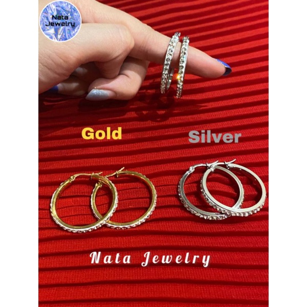 Anting Bulat Titanium Permata Swarovski