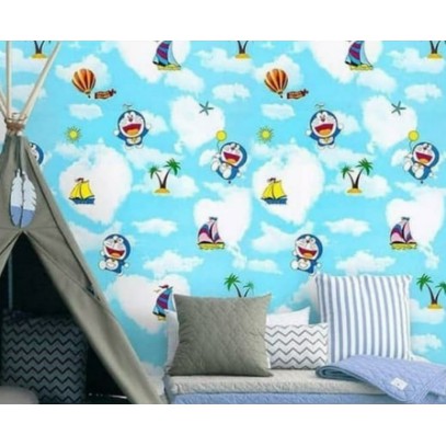 Wallpaper sticker dinding kamar anak doraemon hellokity