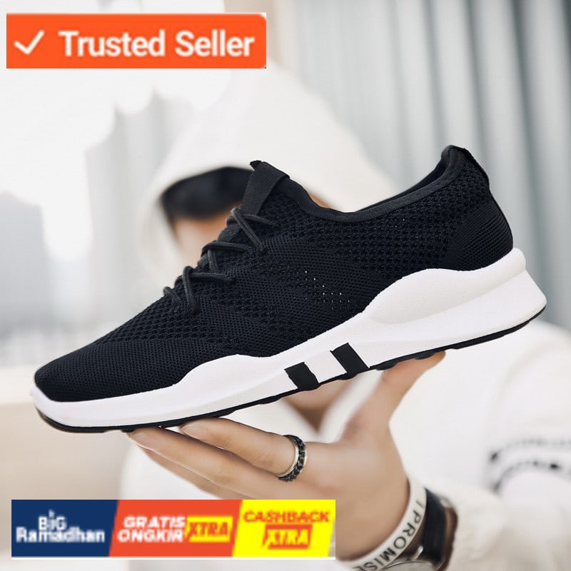 SNEAKERS COWOK HITAM BIRU MISTY  Leedoo Sepatu Pria Sepatu Import Sepatu Casual Sneakers Running