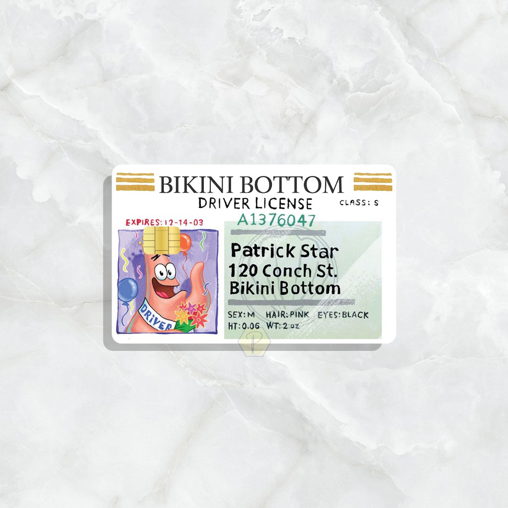 BIKINI BOTTOM LICENSE PATRICK - Card Cover Skin Sticker – PLIATA Stiker Kartu ATM, E-Money, E-Toll