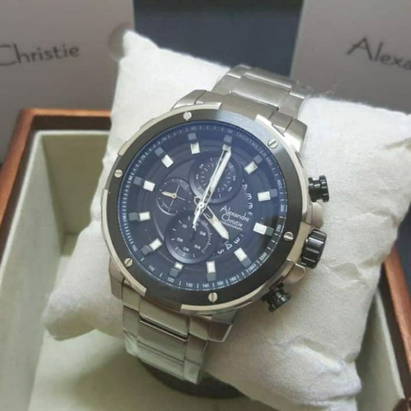 SALE OBRAL TERMURAH Jam Tangan Pria Alexandre Christie AC 6528 ac6528 Silver Black Original 47mm