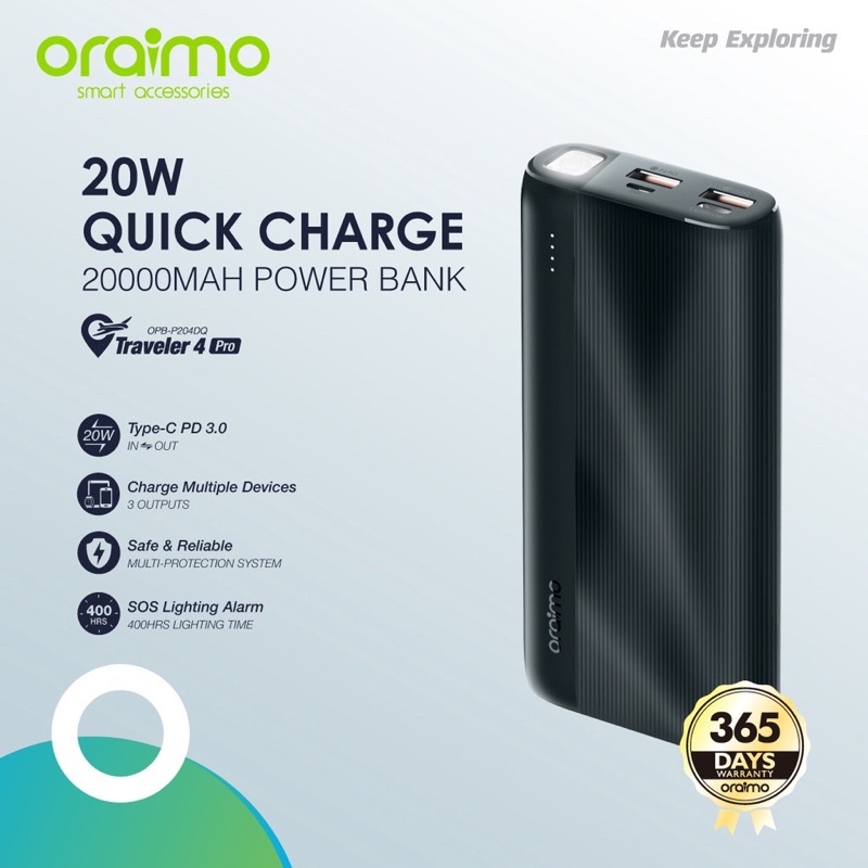 Oraimo OPB-P204DQ Traveler 4 Pro Powerbank 20000mAh Quick Charge Garansi 1 Tahun