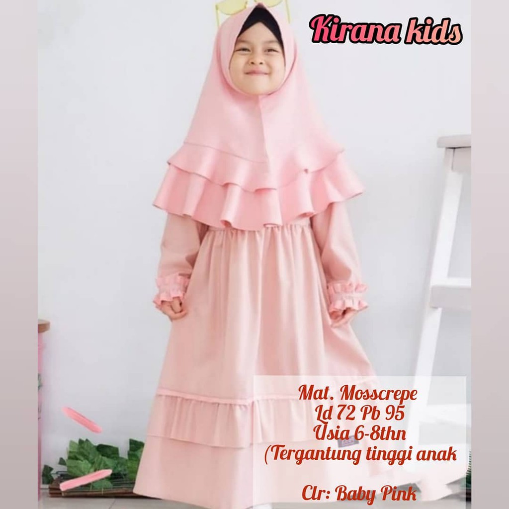 KIRANA SYARI KIDS BO KF MOSSCRAPE 6-8 Tahun Gamis Syari Set Hijab Anak Perempuan Gamis Anak Murah