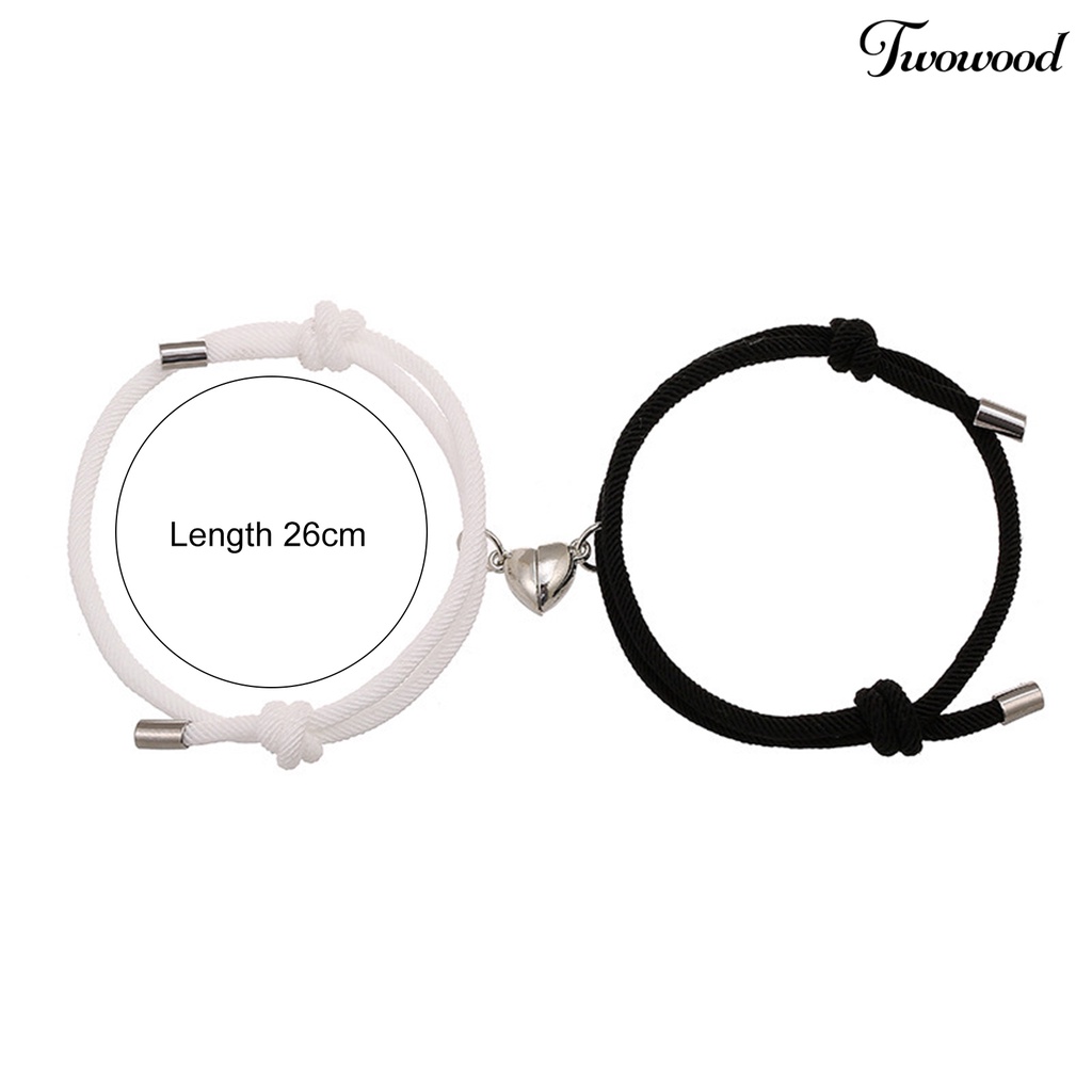 Twowood 2Pcs Beautiful Bracelet Magnetic Adsorption Alloy Elegant Length Adjustable Fashion Bracelet for Dating