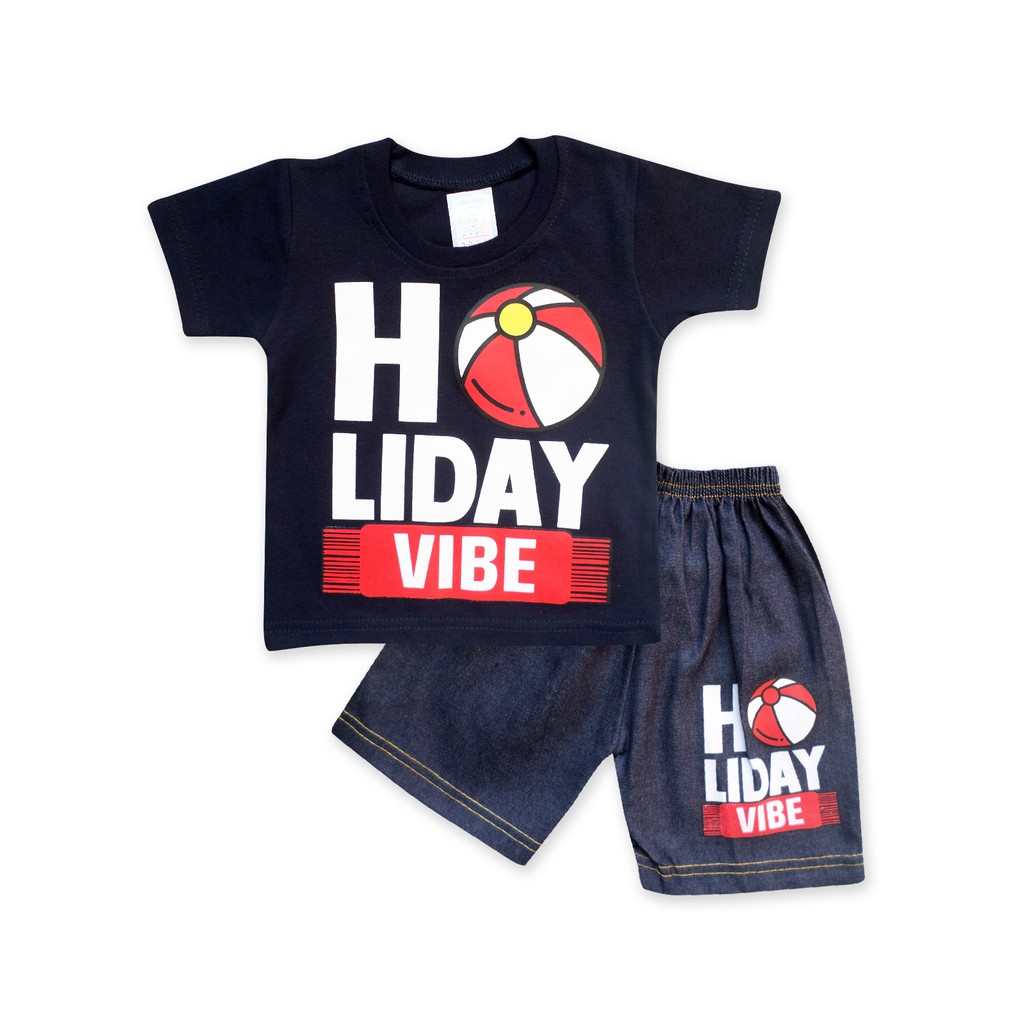 WakaKids Setelan Baju Anak bayi / Baju celana jeans anak beach ball / usia 6 - 12 bulan 3034