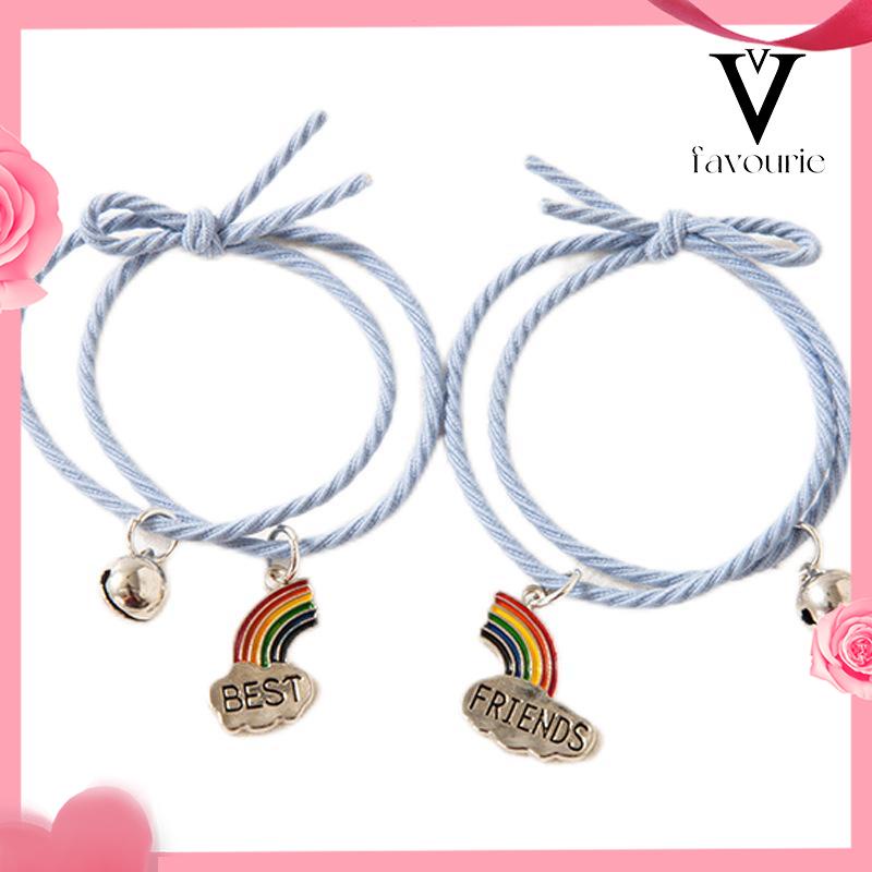 [COD]1 pair of bell bracelets simple rainbow cloud stitching friendship head rope bracelet-FA