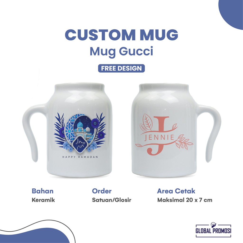 Gelas Mug GUCCI Custom Satuan/Grosir Tanpa PO Express Khusus GOJEK/GRAB