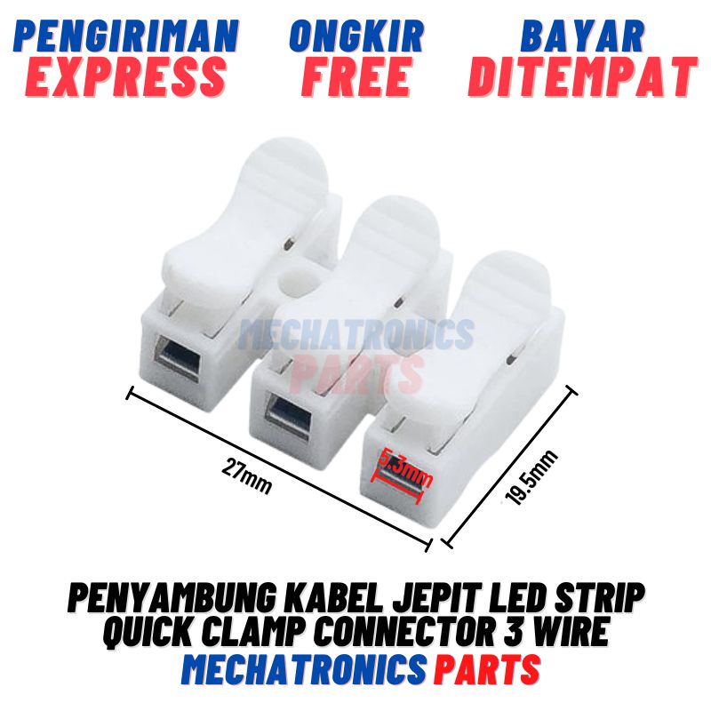 [MTR-9013] PENYAMBUNG KABEL JEPIT LED STRIP KABEL QUICK CLAMP SPRING CONNECTOR 3 WIRE