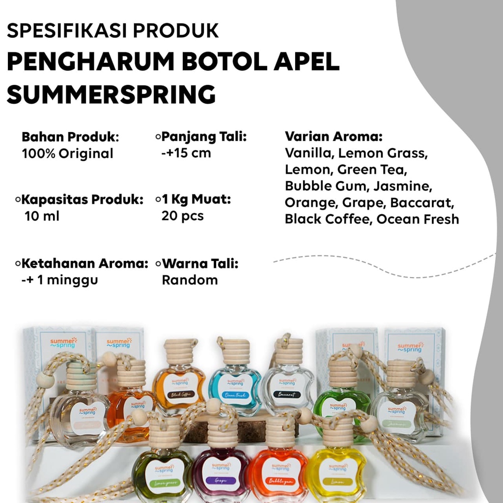 Parfum AC Mobil Aroma Green Tea Botol Apel Summer Spring Pengharum Mobil Kamar Aromaterapi Segar