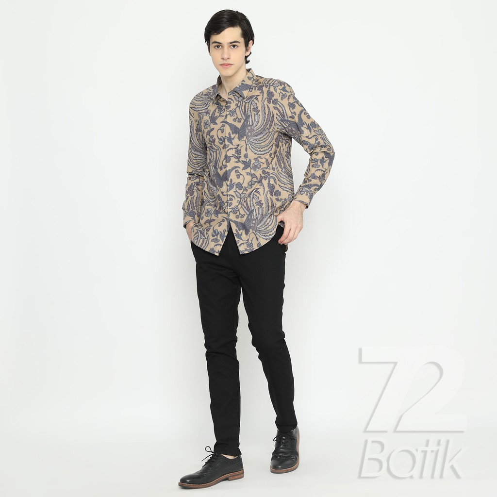 KEMEJA BATIK PRIA Lengan Panjang Slimfit Premium Motif Burung Phoenix Cream Krem 729103 Cap 72 - Baju Kemeja Atasan Pakaian Setelan Batik Pria Cowok Laki Laki Remaja Keluarga Kantor Lengan Panjang Modern Slimfit Slim Fit Premium Kekinian