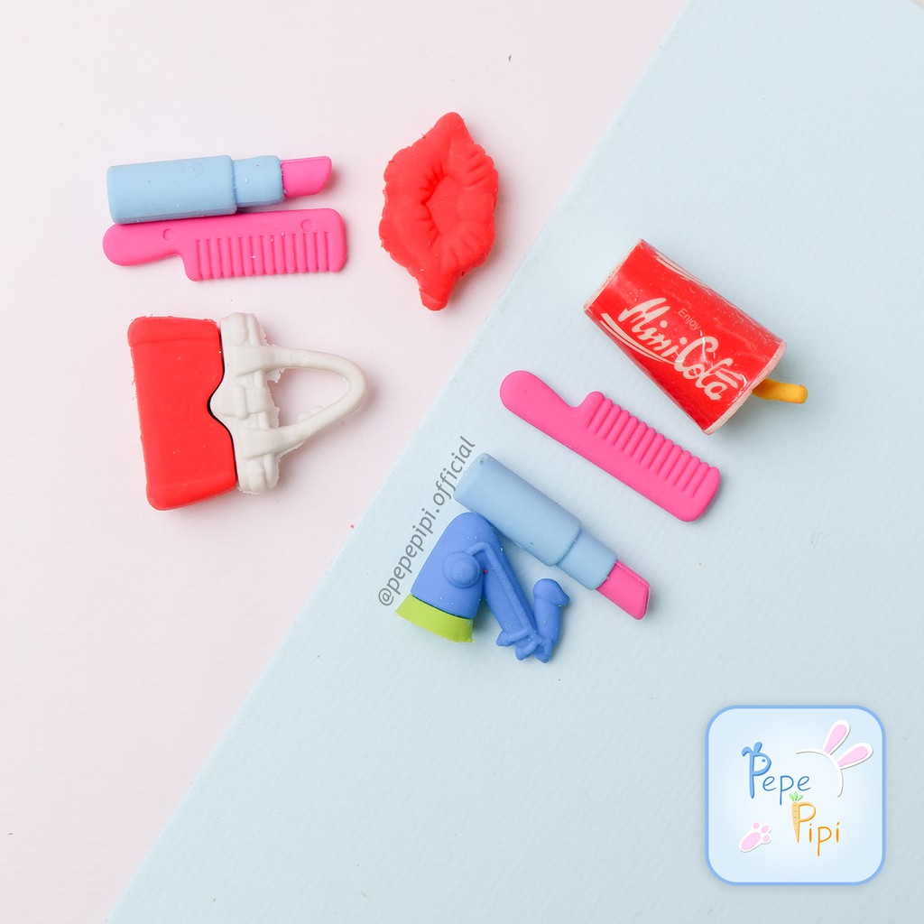 Penghapus Lipstick Pouch Eraser Sisir Tas Bibir Mini Cola Setip Fancy Anak Lucu Hapusan Pensil