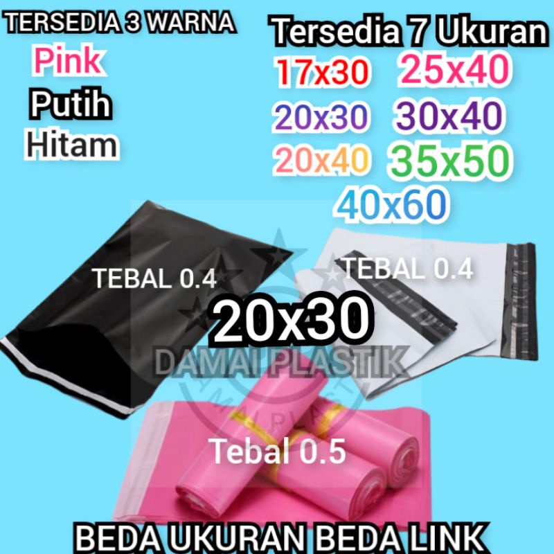 Kantong Plastik Packing PE 20x30CM Olshop Polymailer Hitam Putih Pink 20x30 Amplop ungu