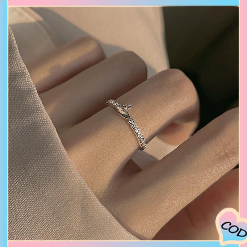 COD❤️ Cincin Jari Telunjuk Bentuk Angsa Kecil Model Terbuka Untuk Wanita-A.one