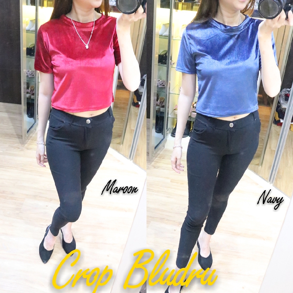 [Bludru Crop BC]Kaos wanita bludru varian warna