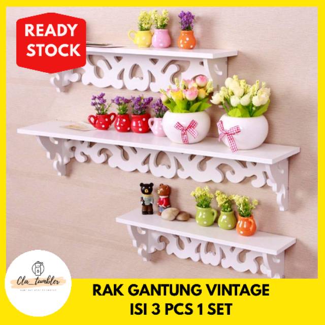 1 SET RAK GANTUNG DINDING ISI 3 PCS RAK / RAK VINTAGE DINDING / RAK KAYU MOTIF LUCU / RAK PENYIMPAN