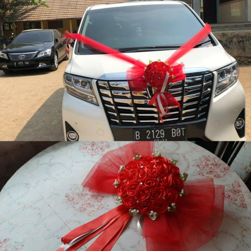 bunga mobil pengantin/ hiasan bunga mobil pengantin/ model bulat merah