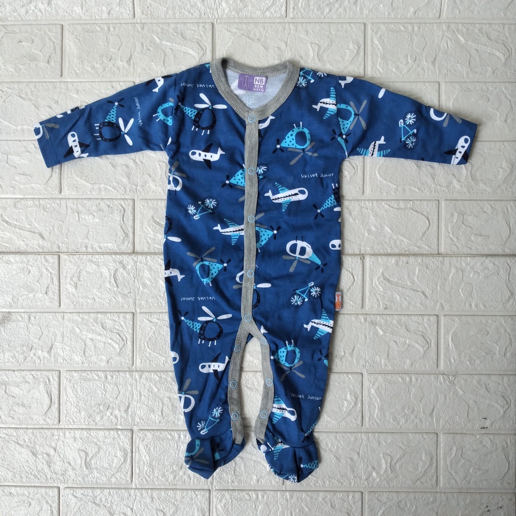 TUTUP Kaki NAVY HELI Sleepsuit VELVET DREAMWEAR NB BOY  TERTUTUP sleep suit dream wear new born